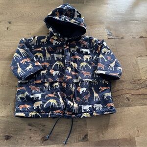 Vintage Catimini navy animal print hooded drawstring cotton jacket size 12 month